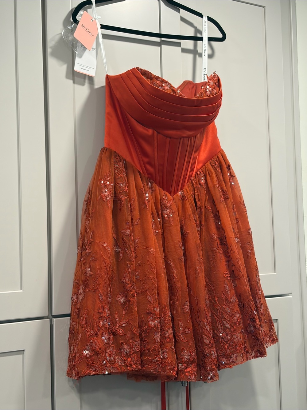 JJs House Orange Embroidered Prom Dress